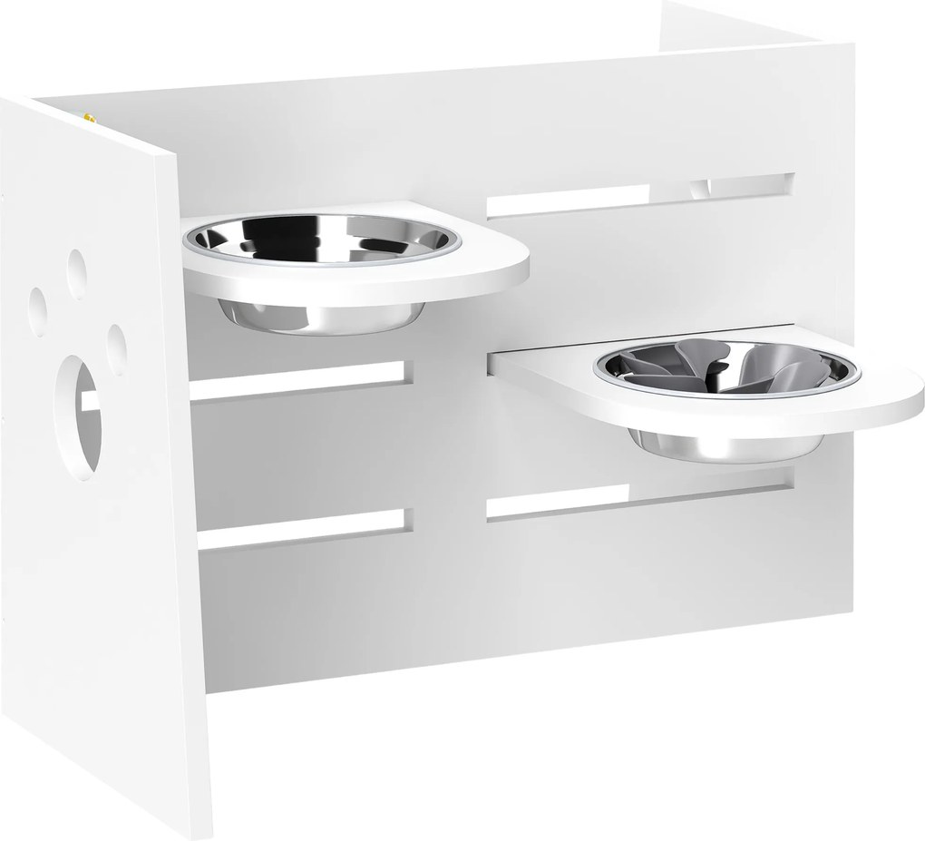 Comedouro para Cães Elevado com 3 Alturas 2 Tigelas 2x1L e Sistema de Alimentação Lenta 63x58,5x40 cm Branco