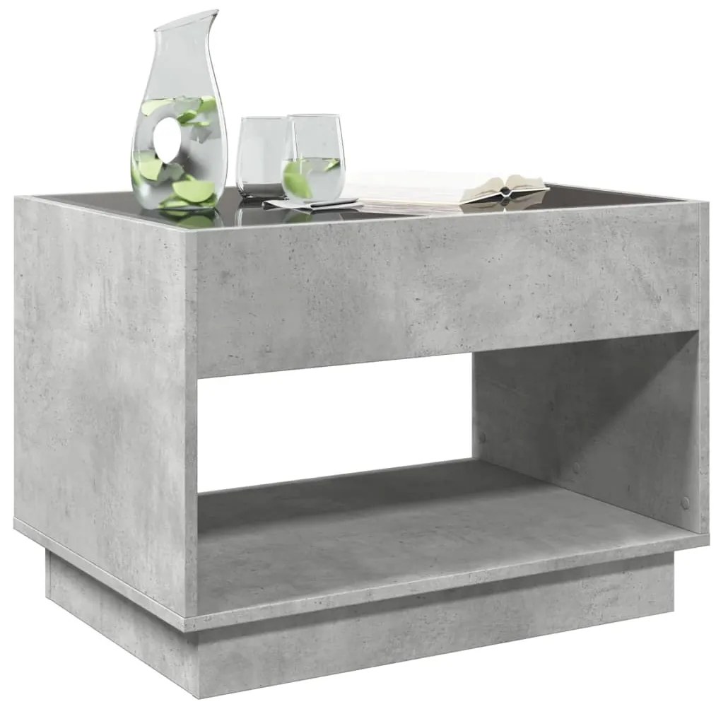 Mesa de centro luzes LED Infinity 70x50x50 cm cinzento cimento