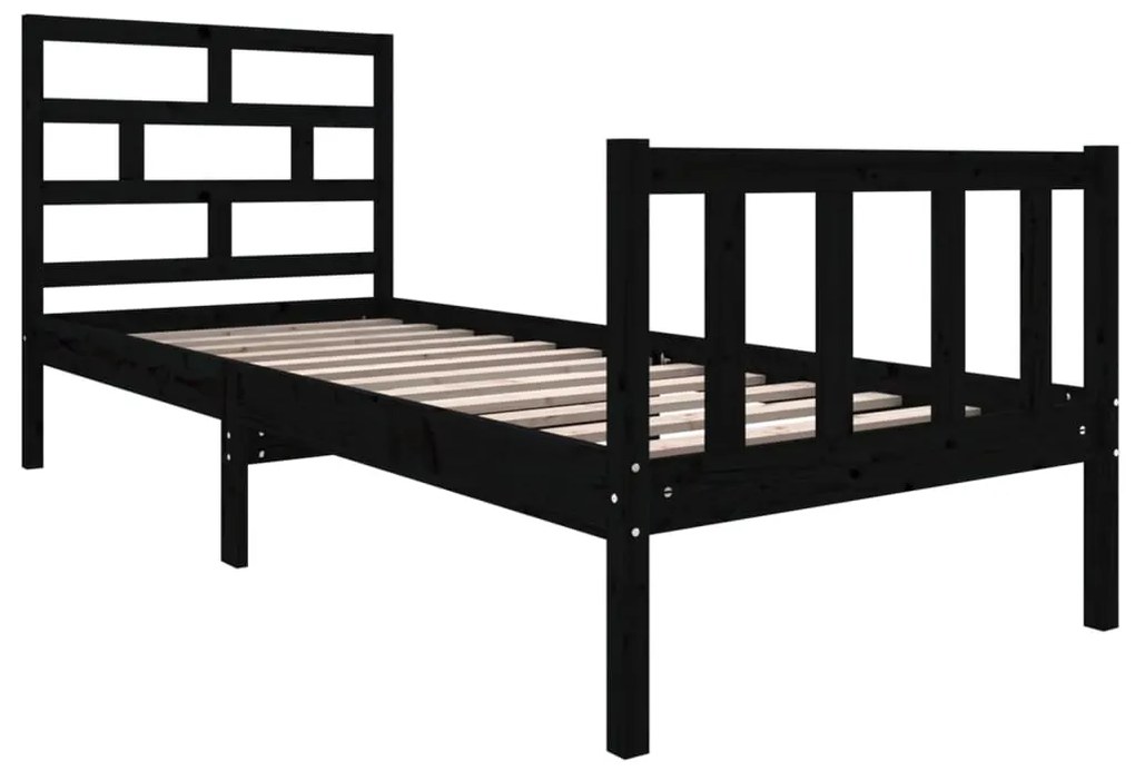 Estrutura de cama pequena solteiro 75x190 cm pinho maciço preto