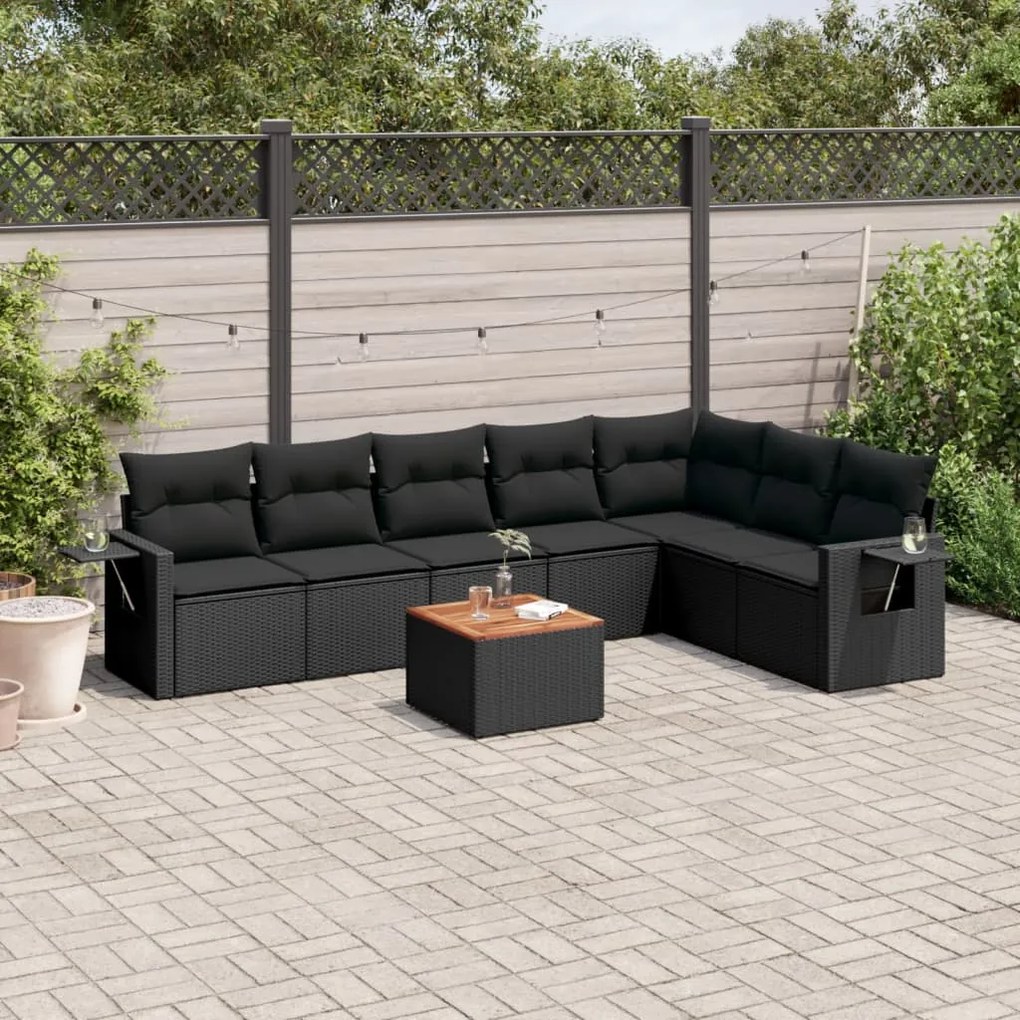 vidaXL 8 pcs conjunto sofás de jardim com almofadões vime PE preto