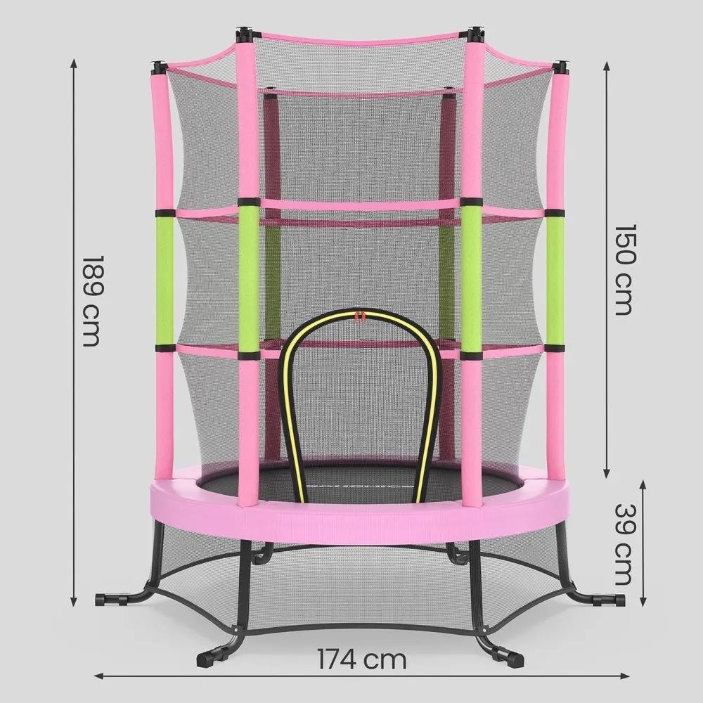 Trampolim infantil, trampolim de jardim de 174 cm com rede de segurança Rosa