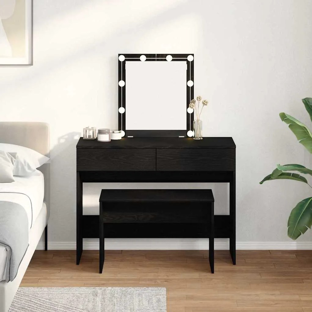 vidaXL Banqueta de Toucador Carvalho Preto 70x35x45 cm Madeira de Engenharia