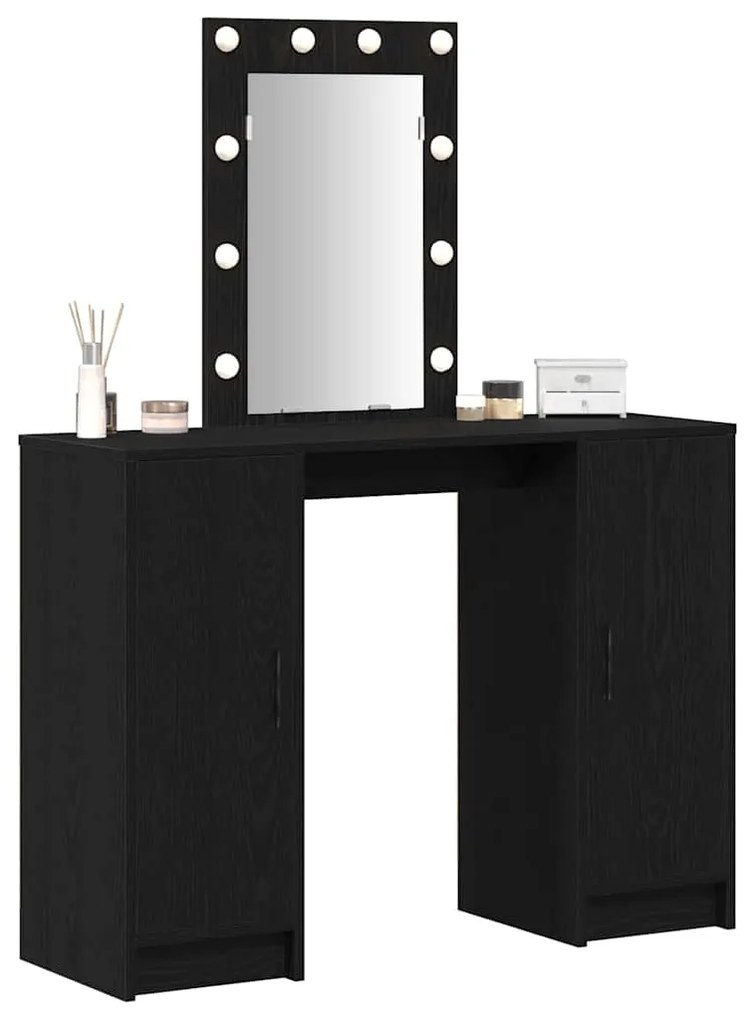 Mesa de maquiagem vidaXL com Luzes de LED Carvalho Preto 102x33x135 cm