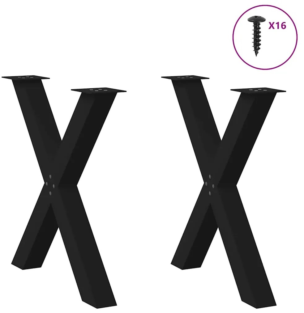 Pés de mesa de jantar em formato de X, 2 peças, preto, 80x (72-73) cm,