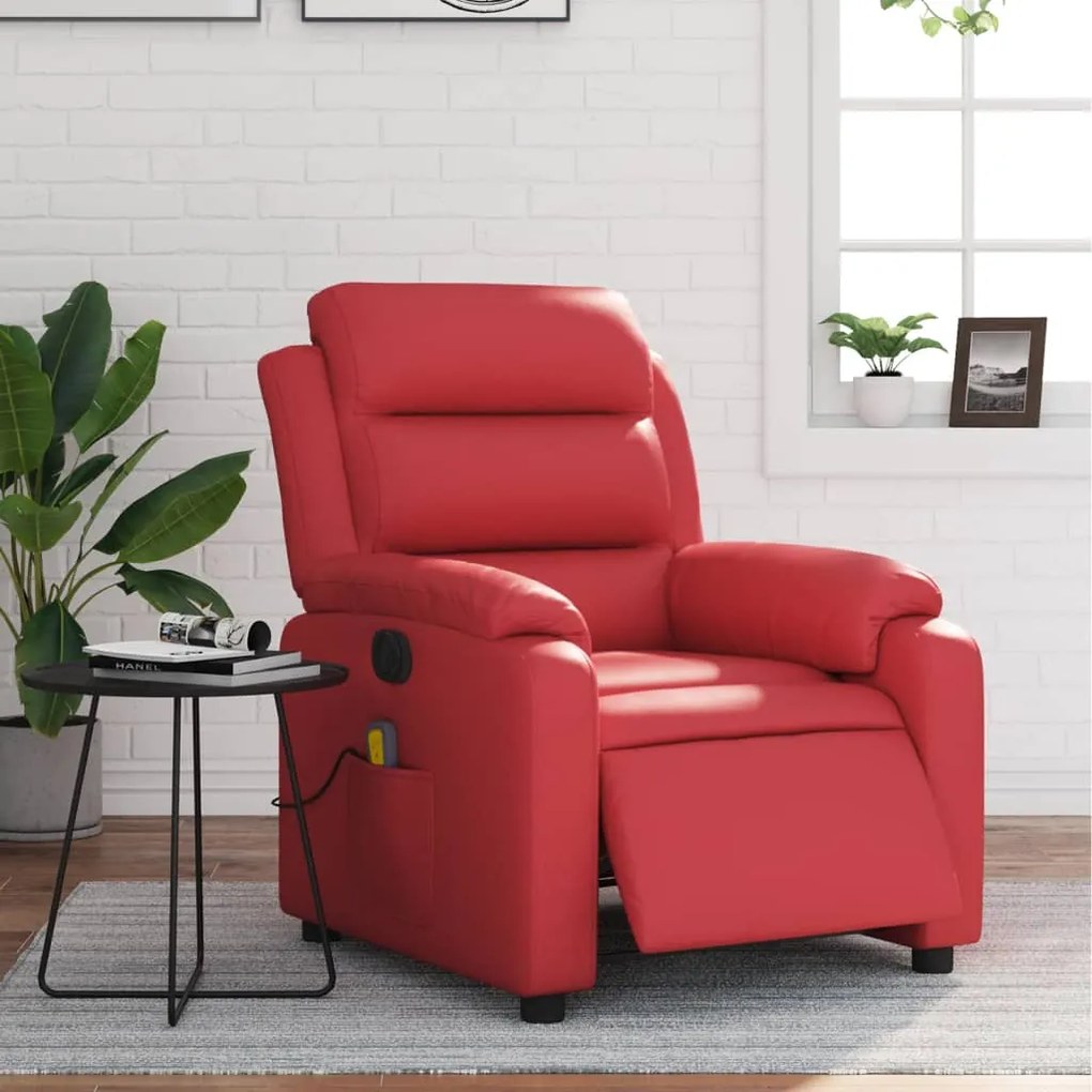 Poltrona massagens reclinável elétrica couro artif. vermelho