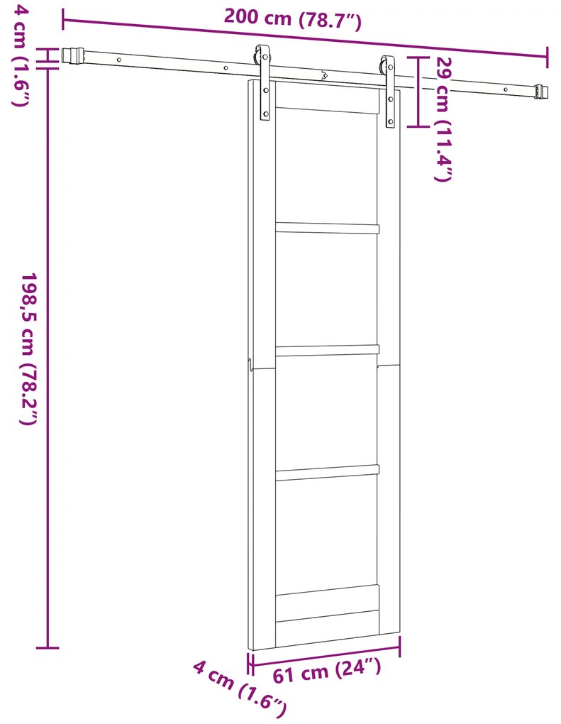 Porta Deslizante vidaXL com Conjunto de Ferragens Branca 61x198.5 cm M