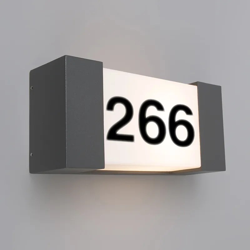 Candeeiro de parede para exterior antracite com número da residência IP54 - Tide H Moderno