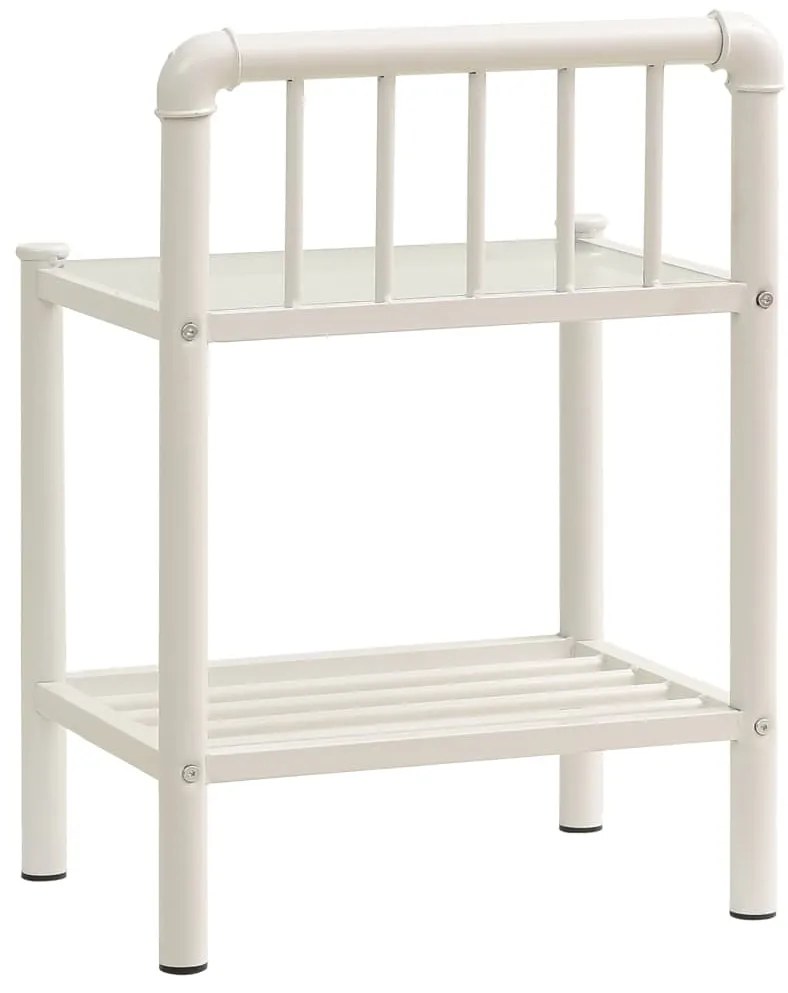 Mesas de cabeceira 2 pcs metal branco e vidro transparente