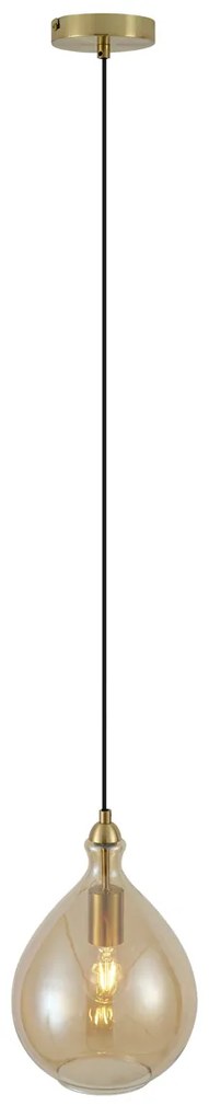 Candeeiro suspenso moderno dourado com vidro âmbar - Traditional