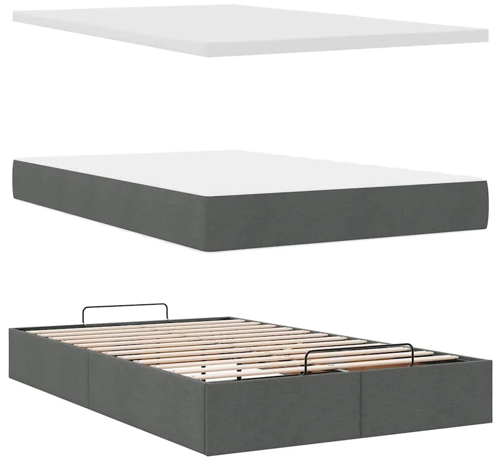 Estrutura de cama otomana com colchão cinza escuro tecido