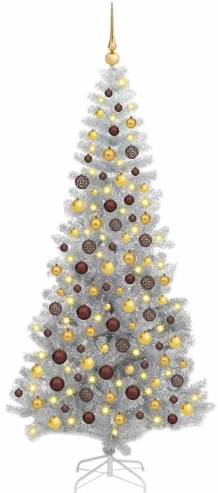 vidaXL Árvore de Natal com 300 LEDs com suporte Prateado 180 cm PET