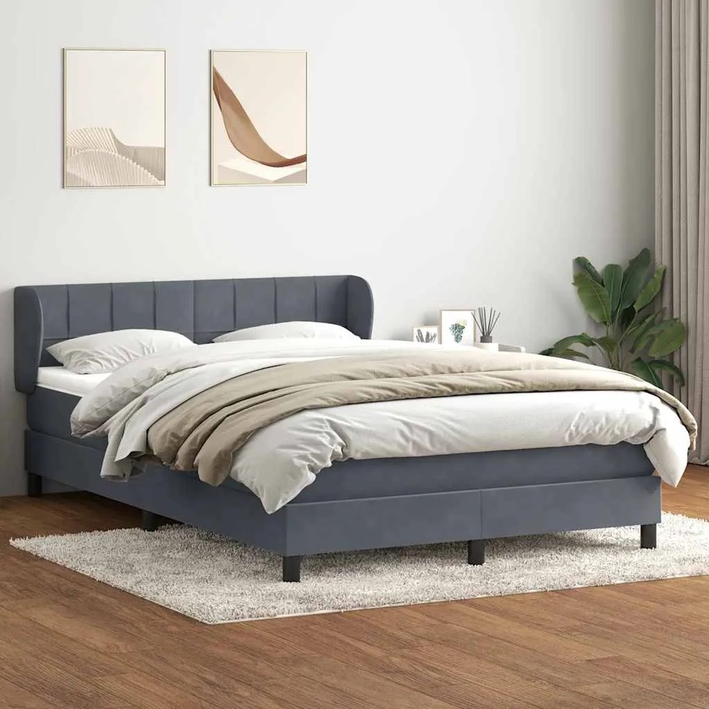 vidaXL Cama com molas/colchão 160x220 cm veludo cinzento-escuro