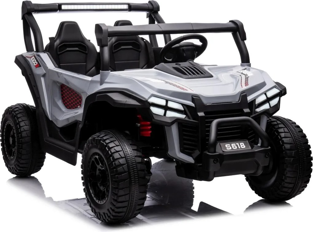 Carro elétrico para Crianças 24V, 4x4, 2 lugares Gravity Buggy Rodas de espuma EVA e assento Couro ecológico Cinzento