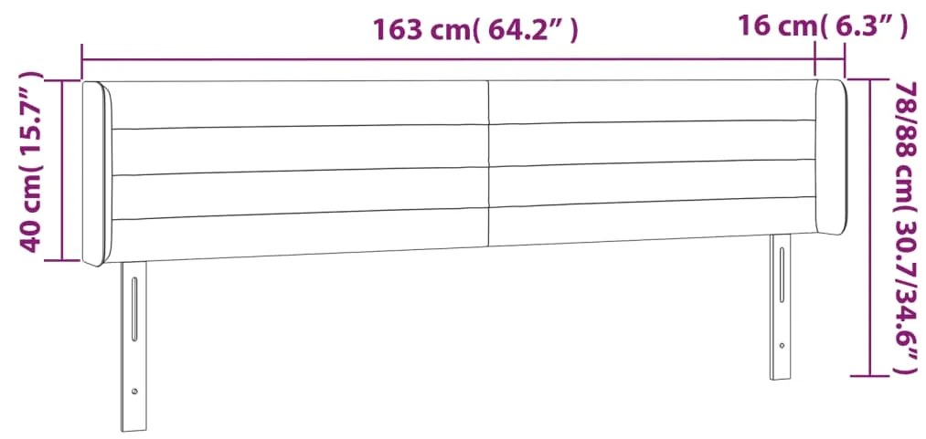 Cabeceira de cama c/ abas veludo 147x16x78/88 cm cinzento-claro