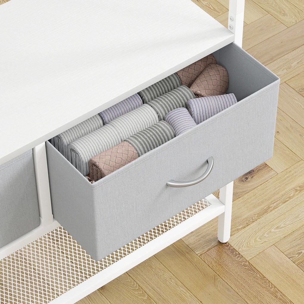 Móvel Cabide de Entrada com Banco Sapateira 8 Ganchos 2 Gavetas de Tecido Barra Prateleira 80x30x180,5 cm Branco e Cinza