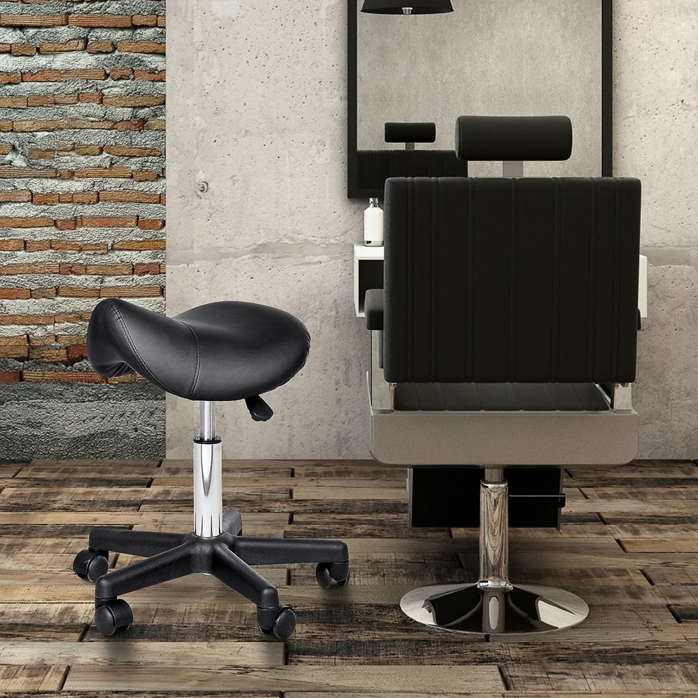 Banco com rodas, banco de massagem com altura ajustável entre 43 e 55 cm e assento ergonómico, cadeira de trabalho com rodas e rotação de 360°, para s