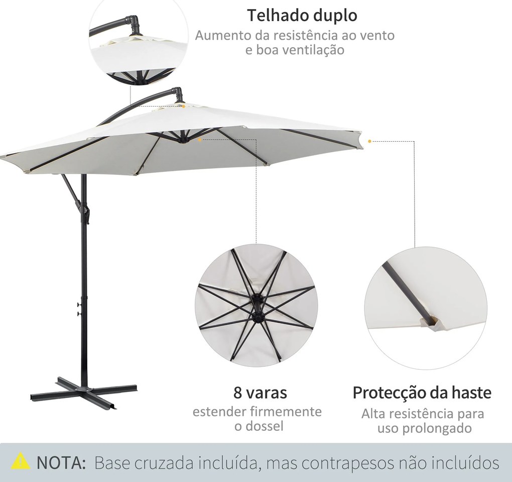 Guarda-Sol Excêntrico Ø295 cm – Proteção Solar para Jardim e Terraço