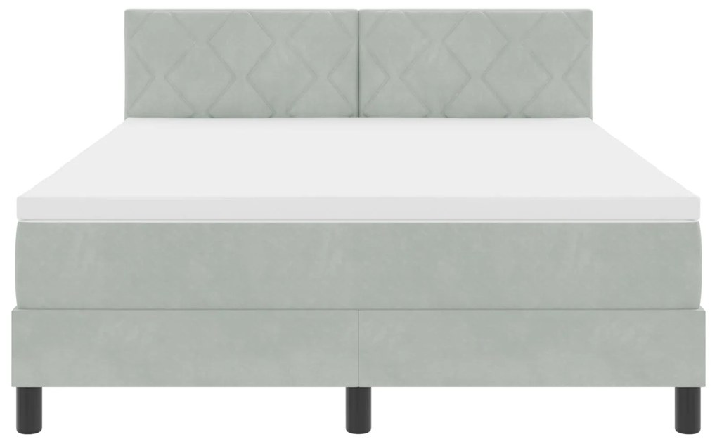 Cama Box com Colchão e Luz LED Cinza Claro 140x200 cm Veludo