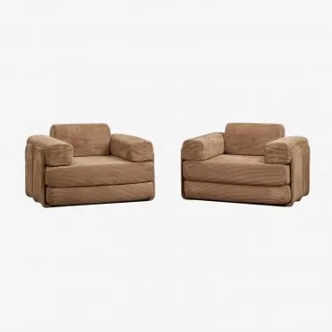 Pack De 2 Poltronas-cama Em Veludo Embaladas A Vácuo Paoly Bombazina Castanho Camel - Sklum