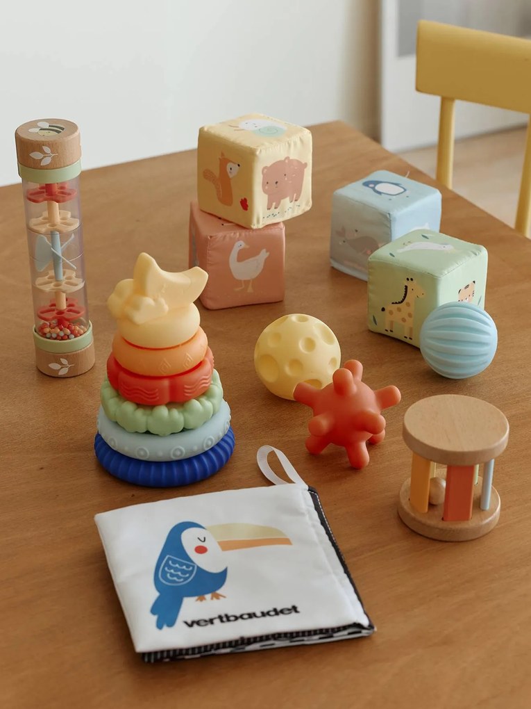 Conjunto de descobertas: DESENVOLVIMENTO SENSORIAL E PRIMEIROS JOGOS DE MOTRICIDADE FINA em madeira FSC®.  multicolor