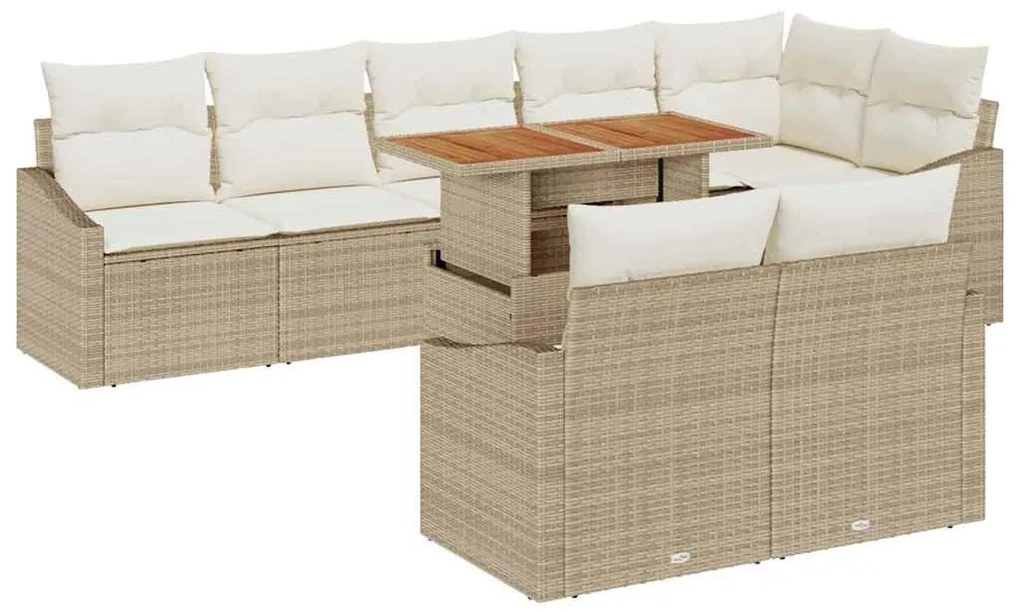 Conjunto de Jantar de Jardim com 9 Peças e Almofadas Beiges em Rattan