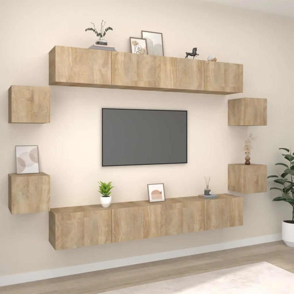vidaXL Conjunto móveis de TV 8 pcs madeira processada carvalho sonoma