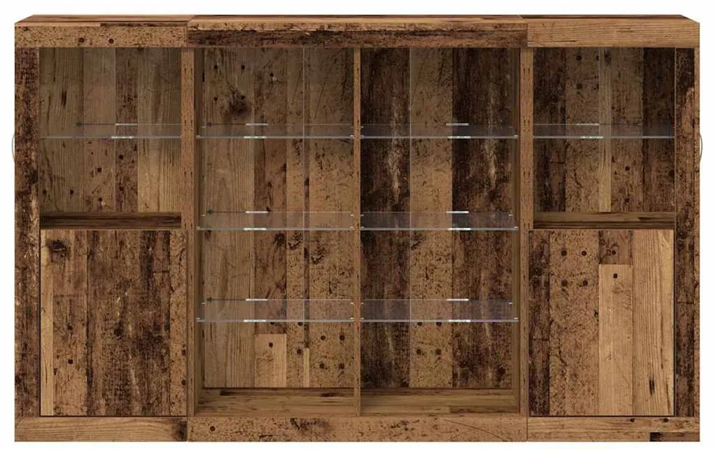 Aparador vidaXL com Luzes LED Madeira Antiga 163x37x100 cm Madeira Eng