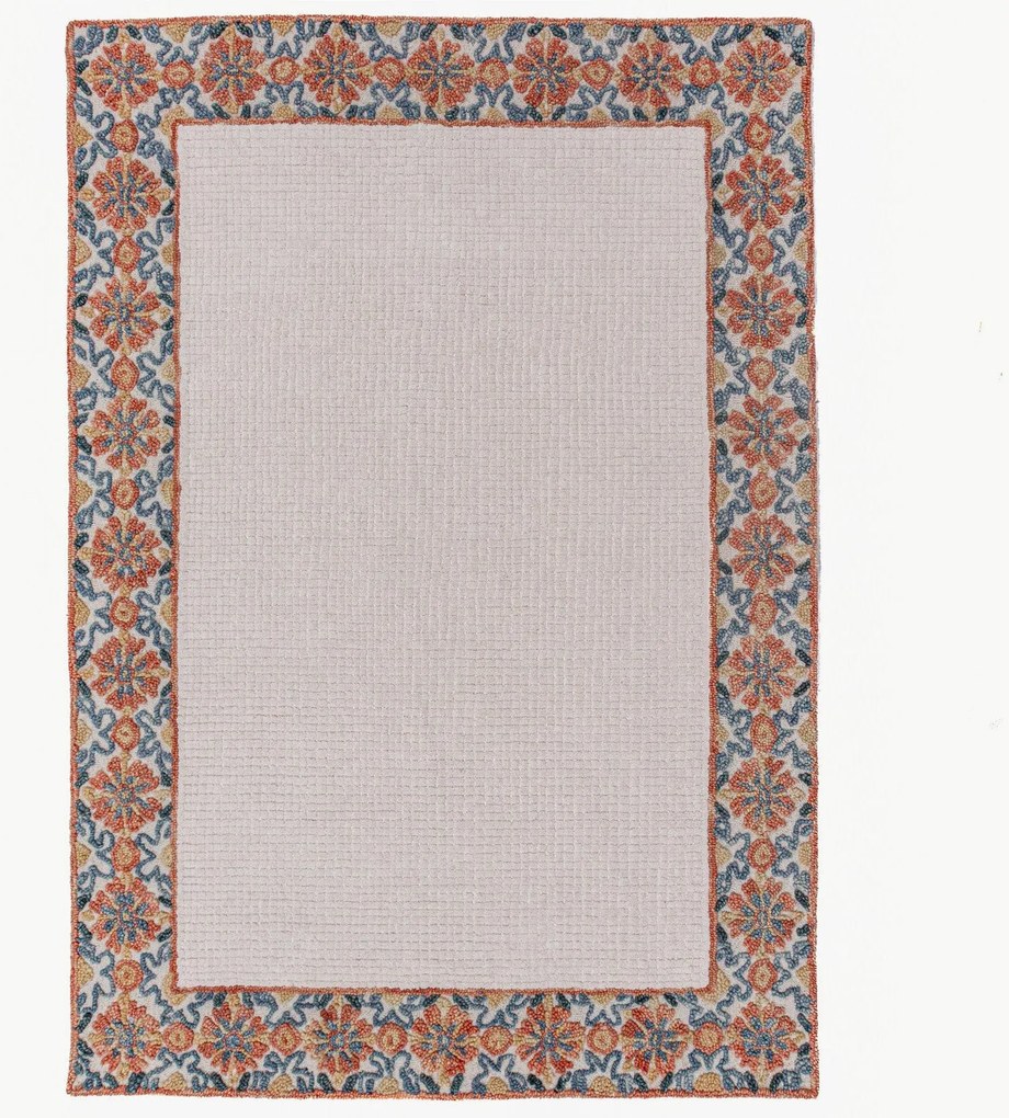 Tapete de lã tufado à mão de pelo curto Myla Floral Frame