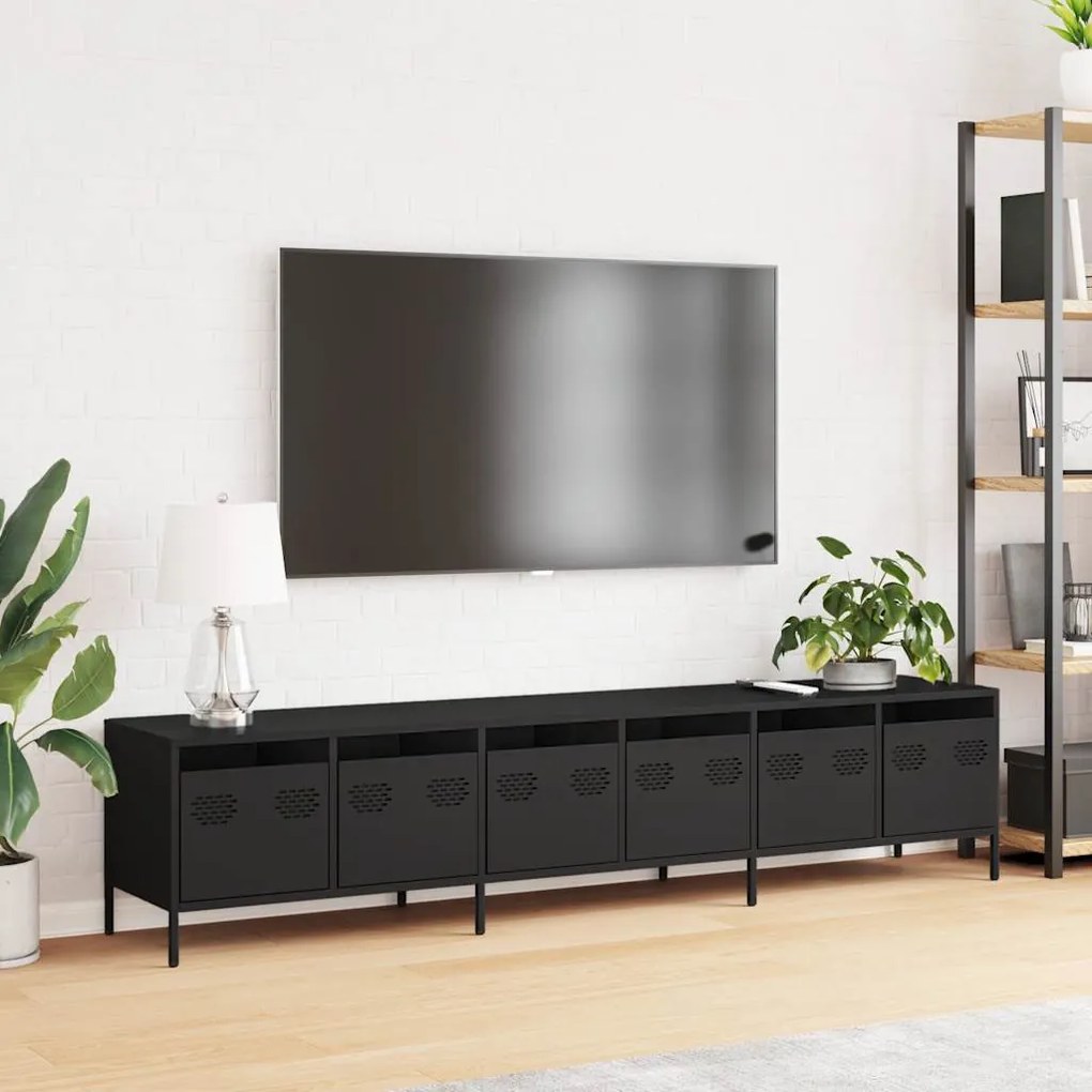Móvel de TV 202x39x43,5 cm aço laminado a frio preto
