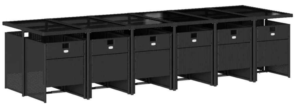 13 pcs conjunto de jantar p/jardim com almofadões vime PE preto