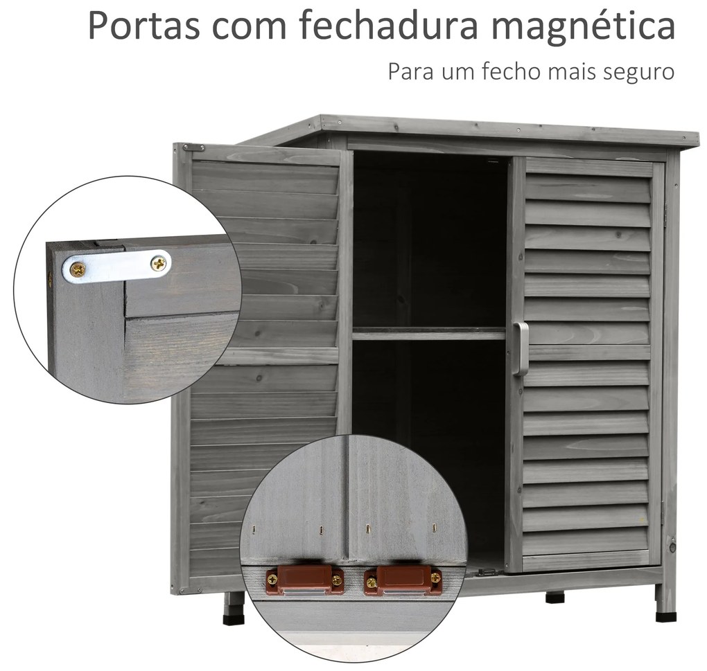 Armário de Armazenamento de Madeira para Jardim com 2 Prateleiras Inte