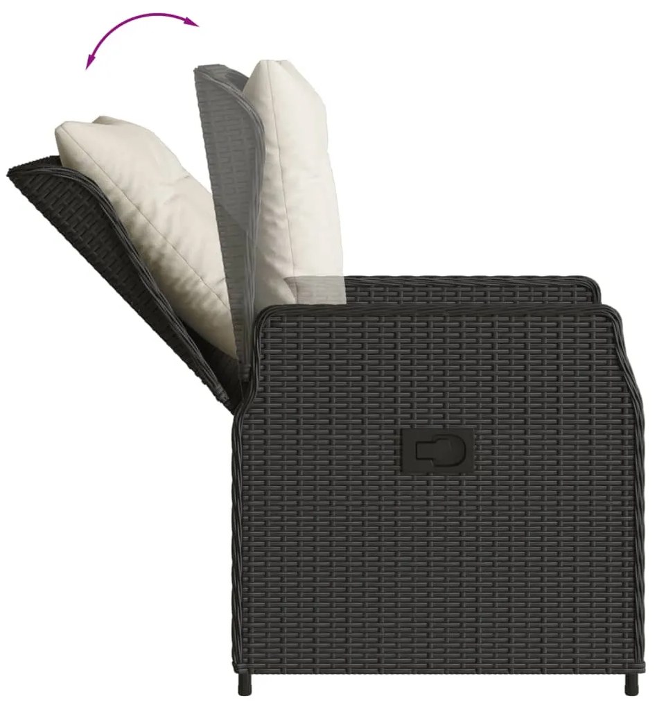 3 pcs conjunto de bistrô com almofadões vime PE preto