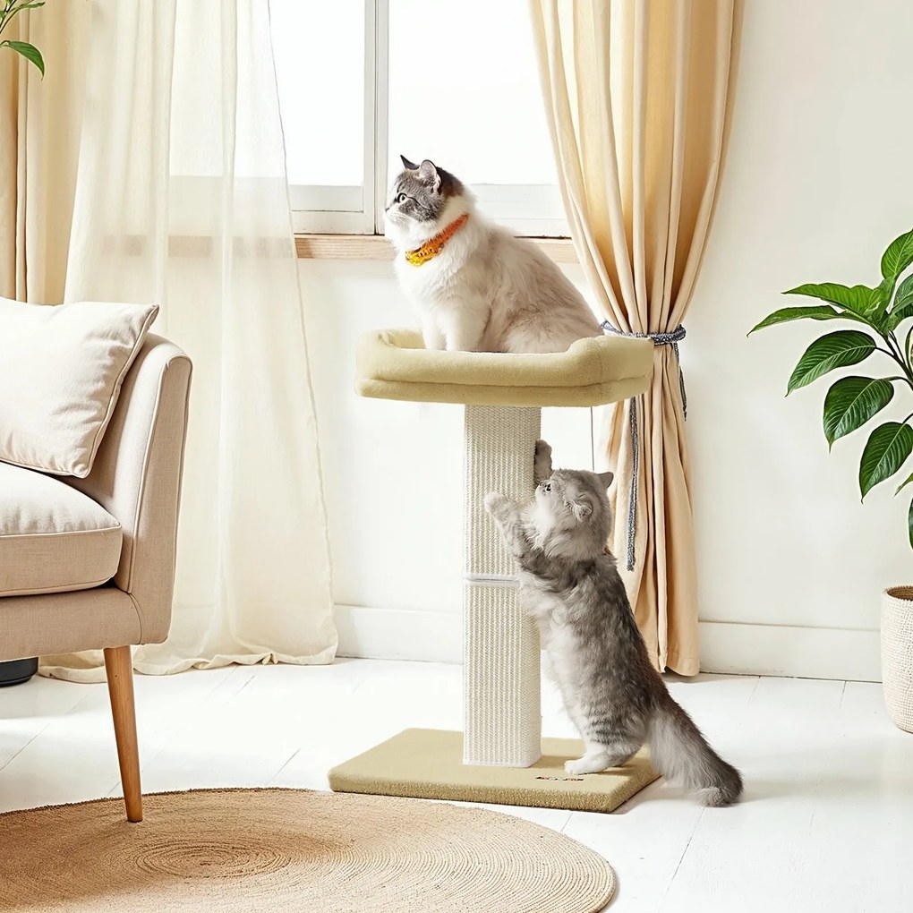 Arranhador para gatos com plataforma de pelúcia de 40 x 30 cm e tronco para arranhar 45 x 40 x 71 cm bege