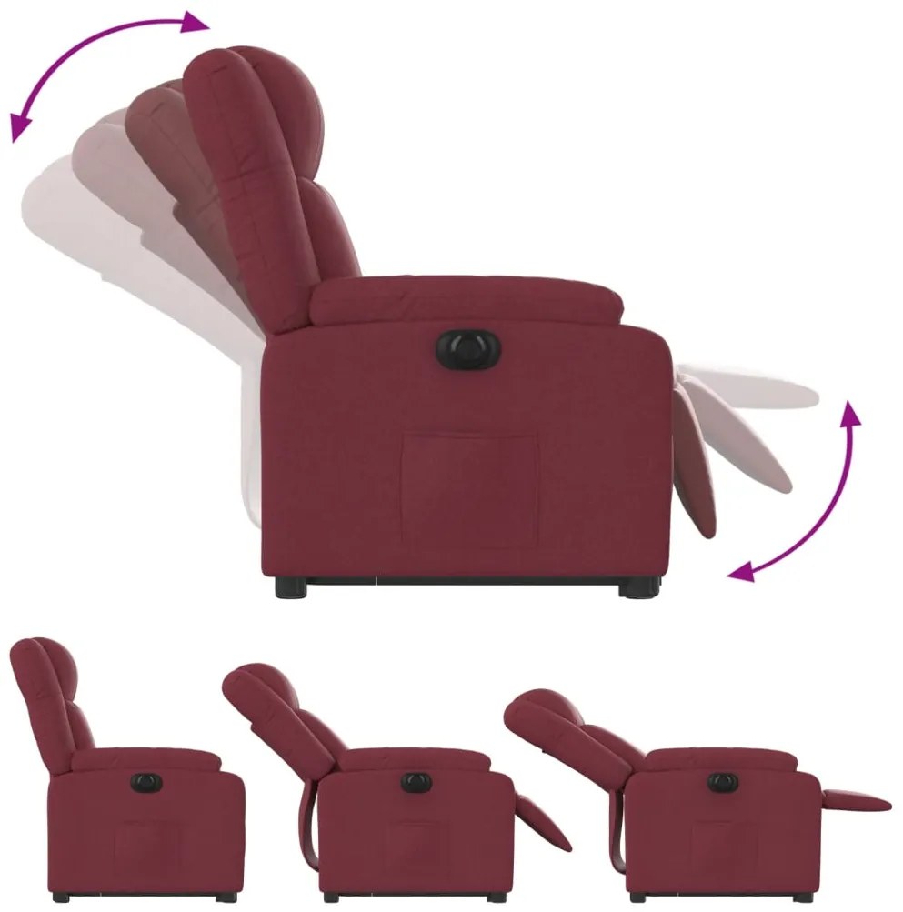 Poltrona reclinável elevatória elétrica tecido vermelho-tinto