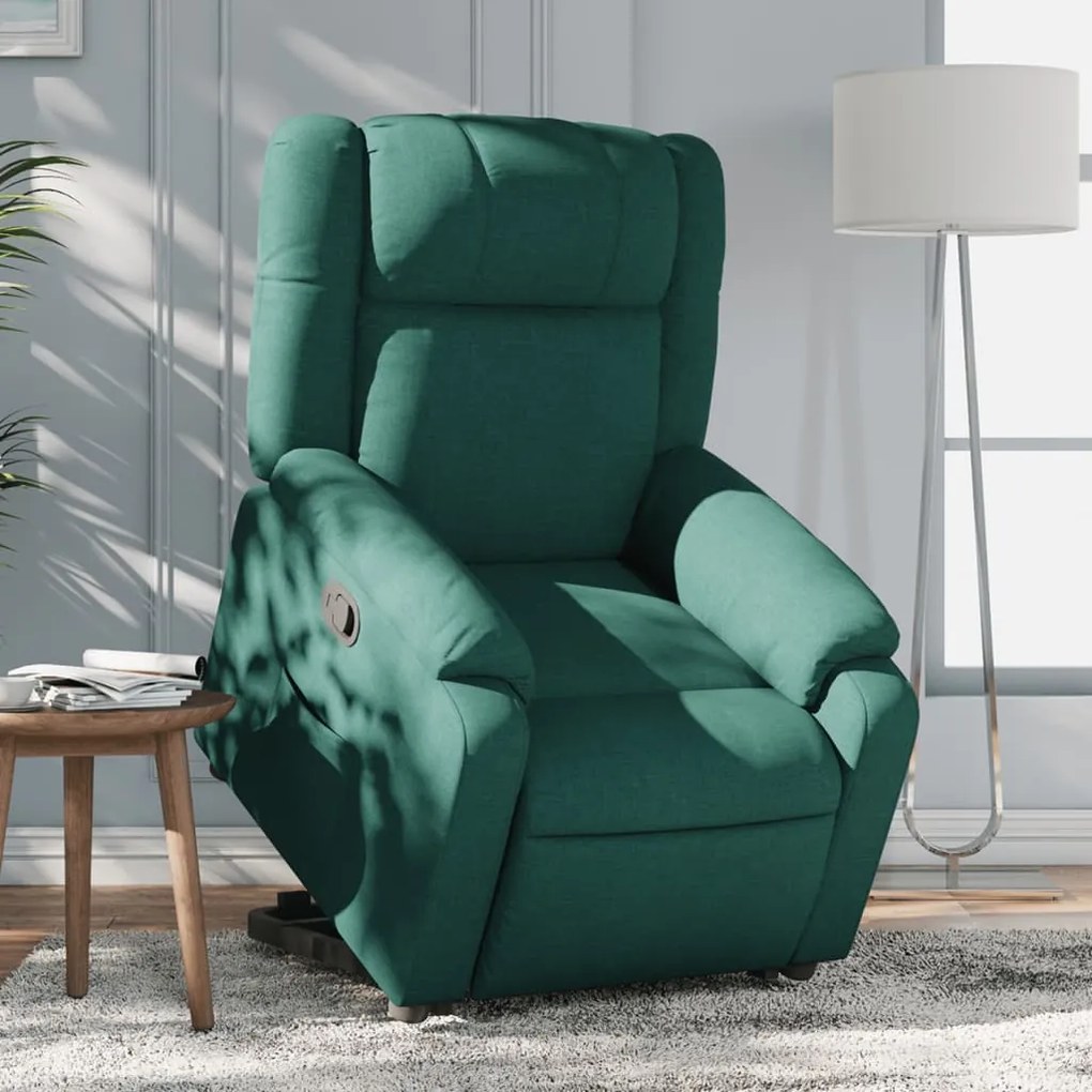 vidaXL Poltrona reclinável elevatória tecido verde-escuro