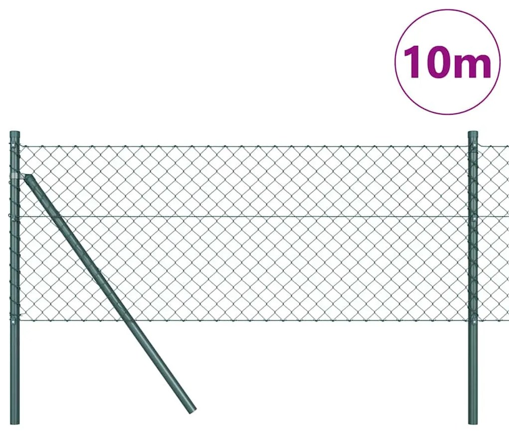 Conjunto de Postes de Cerca Verde 0.8 x 10 m Aço Galvanizado