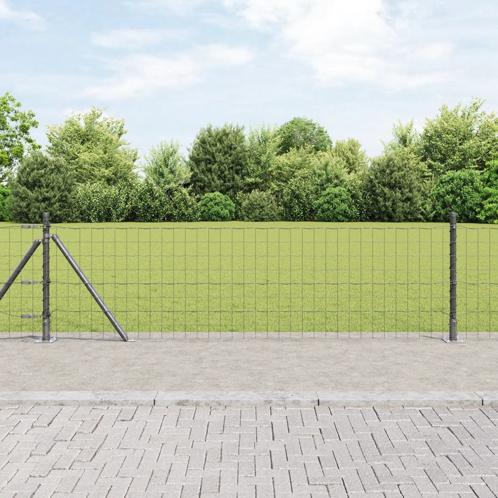 Cerca Euro com 13 Postes Flangados 0.4x25 m Aço Galvanizado