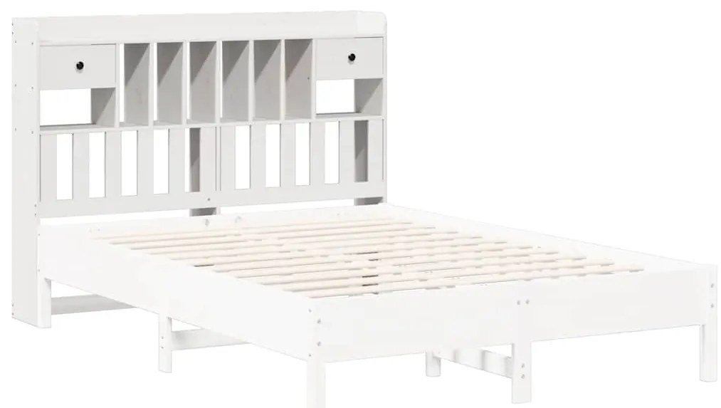 Cabeceira com arrumação 140 cm madeira de pinho maciça branco