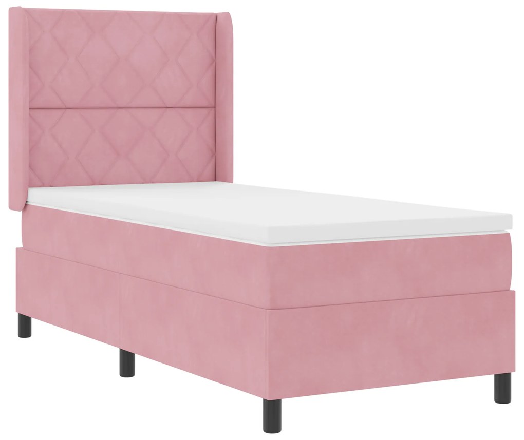 Cama Box Spring com Colchão e LED Rosa 90x190 cm Veludo