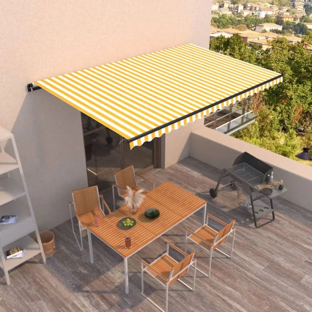 Toldo retrátil manual 500x300 cm amarelo e branco