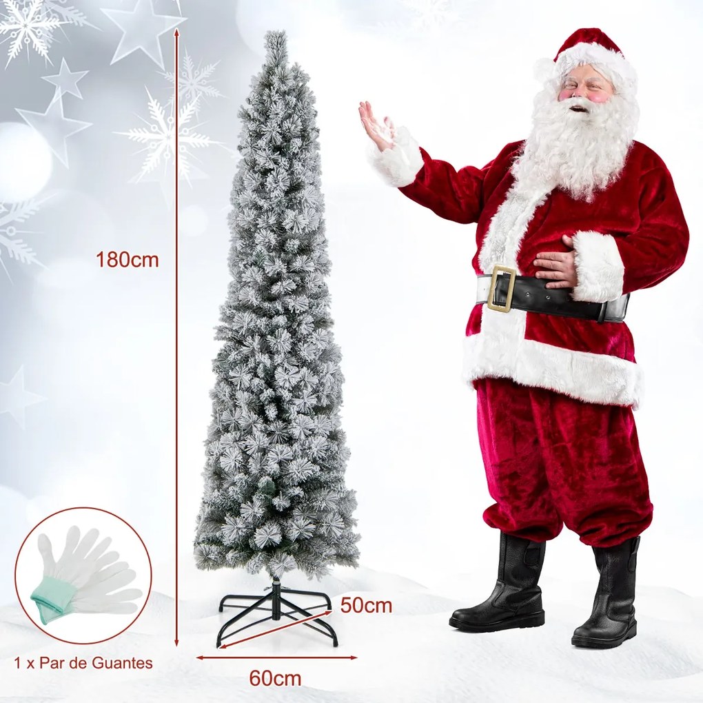 Árvore de Natal de 180 cm com lápis de neve e 150 luzes brancas quentes 373 pontas de ramos Agulhas de pinheiro Branco e verde