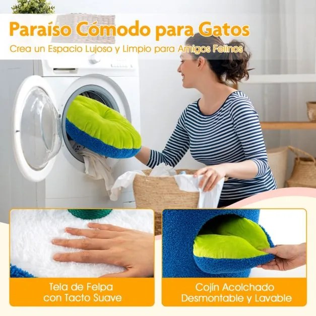 Arranhador Gatos 43 x 43 x 72,5 cm de 3 níveis com mirante superior e ama privado Poste para arranhar Centro de atividades para gatinhos Amarelo