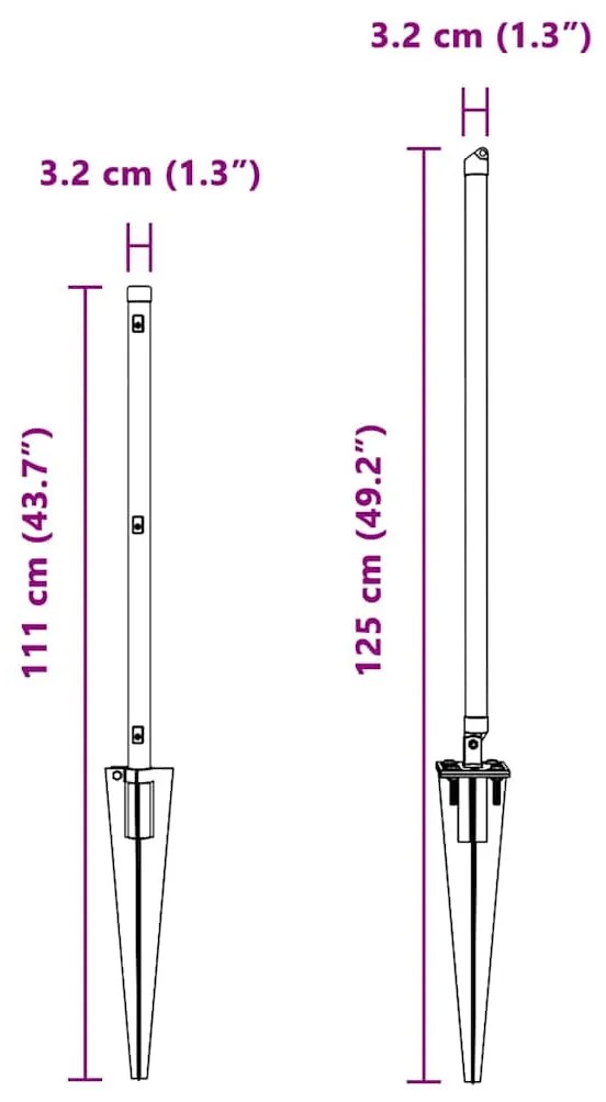 Posts para Cerca com Ponta 26 peças Ø32 mm 80 cm em Aço Galvanizado