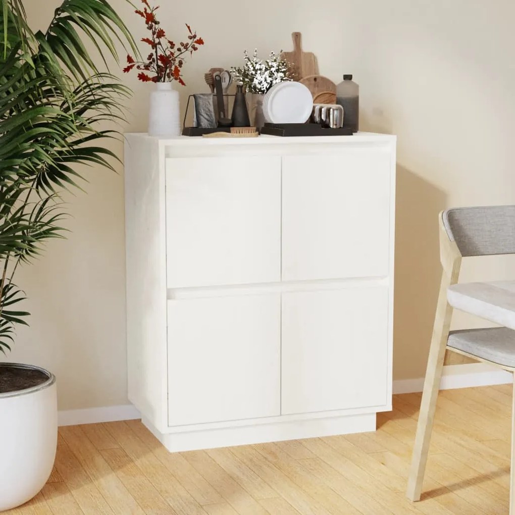 vidaXL Aparador 60x34x75 cm madeira de pinho maciça branco
