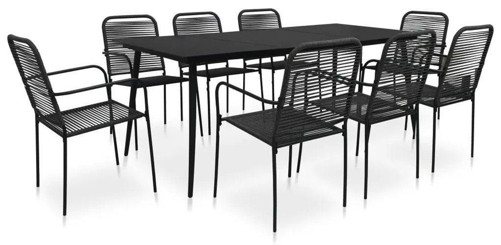 vidaXL 9 pcs conjunto de jantar p/ jardim corda de algodão e aço preto