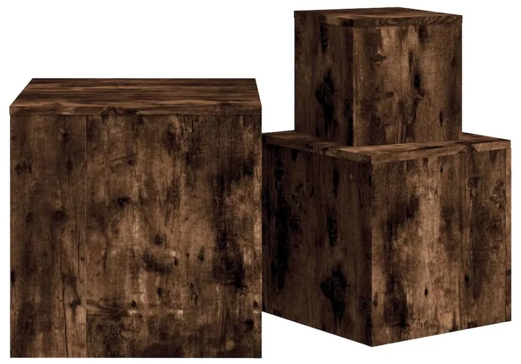 Mesas de apoio 3 pcs derivados de madeira cor carvalho fumado