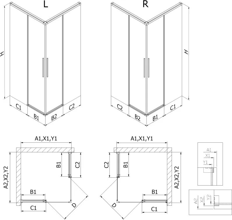 Mexen Rox Duo cabine de duche deslizante 110 x 80 cm, transparente, cromada - 8C2D-110-080-01-00