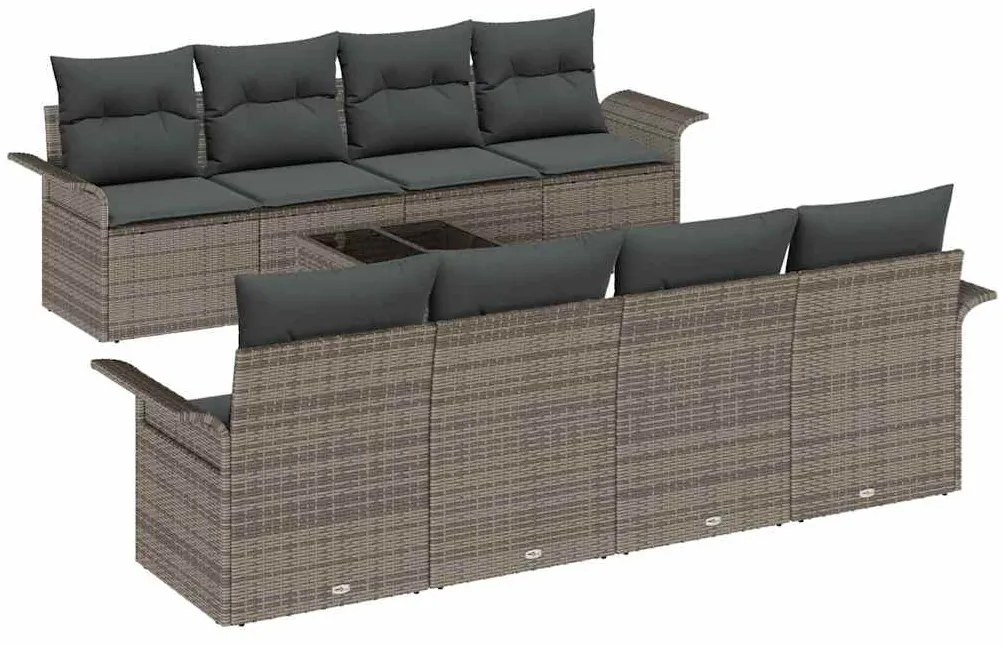 Conjunto de Sofá de Jardim com 9 Peças e Almofadas de Rattan Sintético