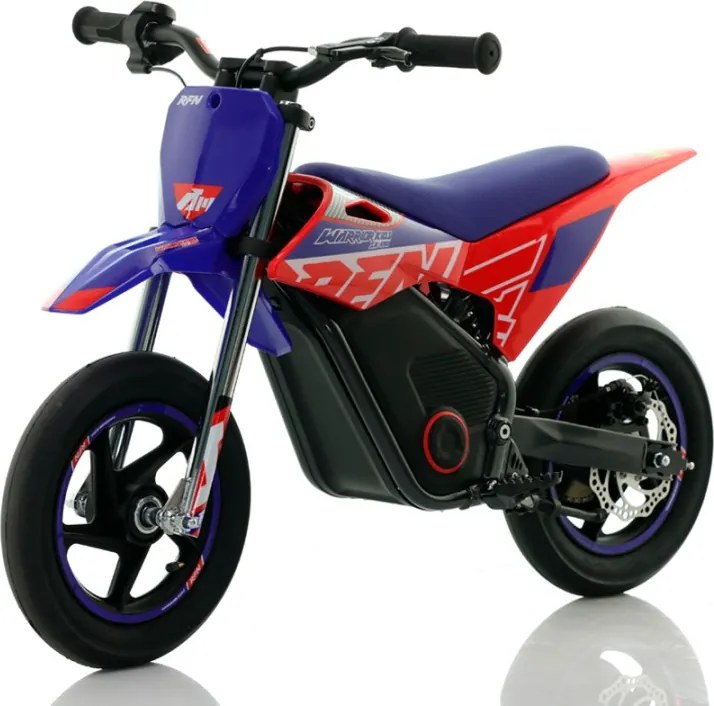 Mini moto eléctrica velocidade até 13 Km/h C/Limitador RFN Warrior Kids SX-E150 150W 12/12” Supermotard Azul e Vermelho