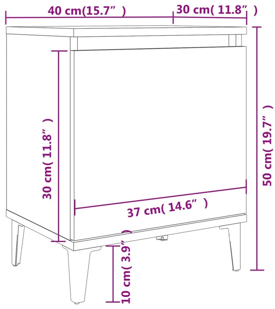 Mesa cabeceira pernas de metal 40x30x50 cm cor carvalho fumado